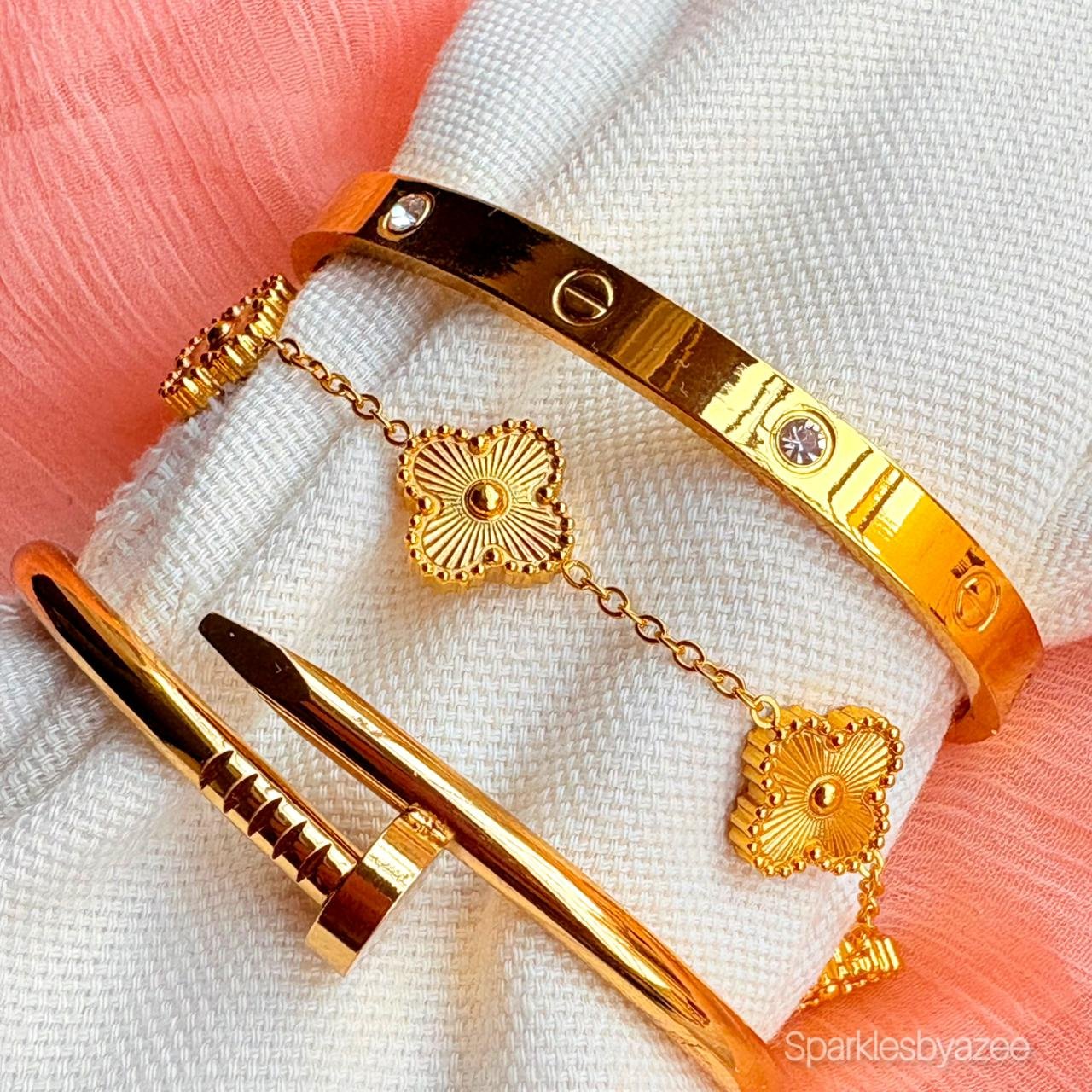 Set of 3 Bracelet Nail- Cartier- Gold Clover (18K Gold Plated)